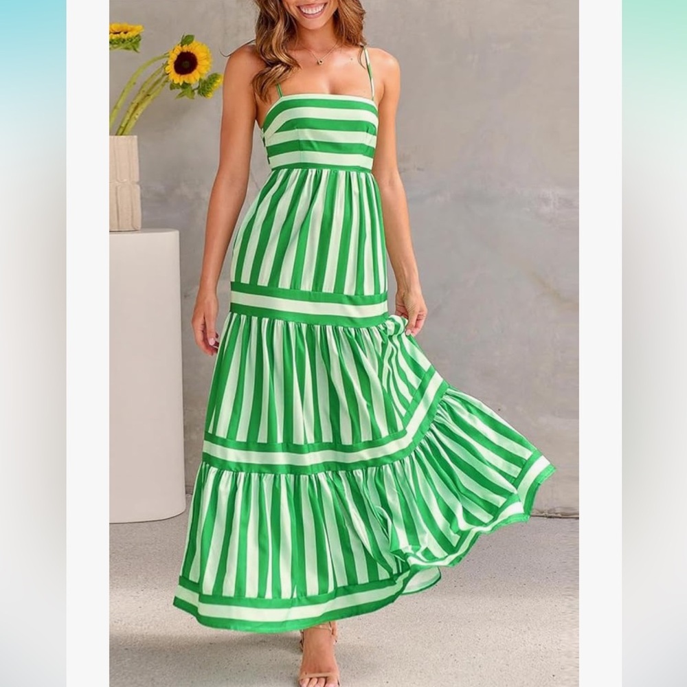 Green Striped Maxi Dress